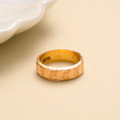 Geometric Dot Engraved Gold Band Ring