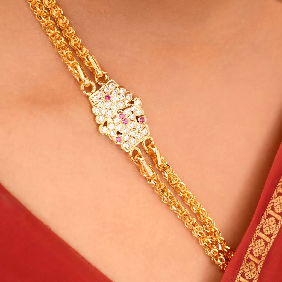 Timeless Rettai Vadam Design Silver Mugappu Chain