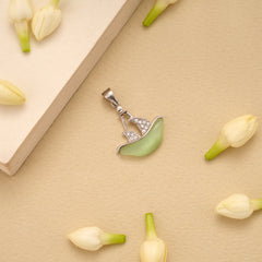 Sailboat with Light Green Stone Silver Pendant