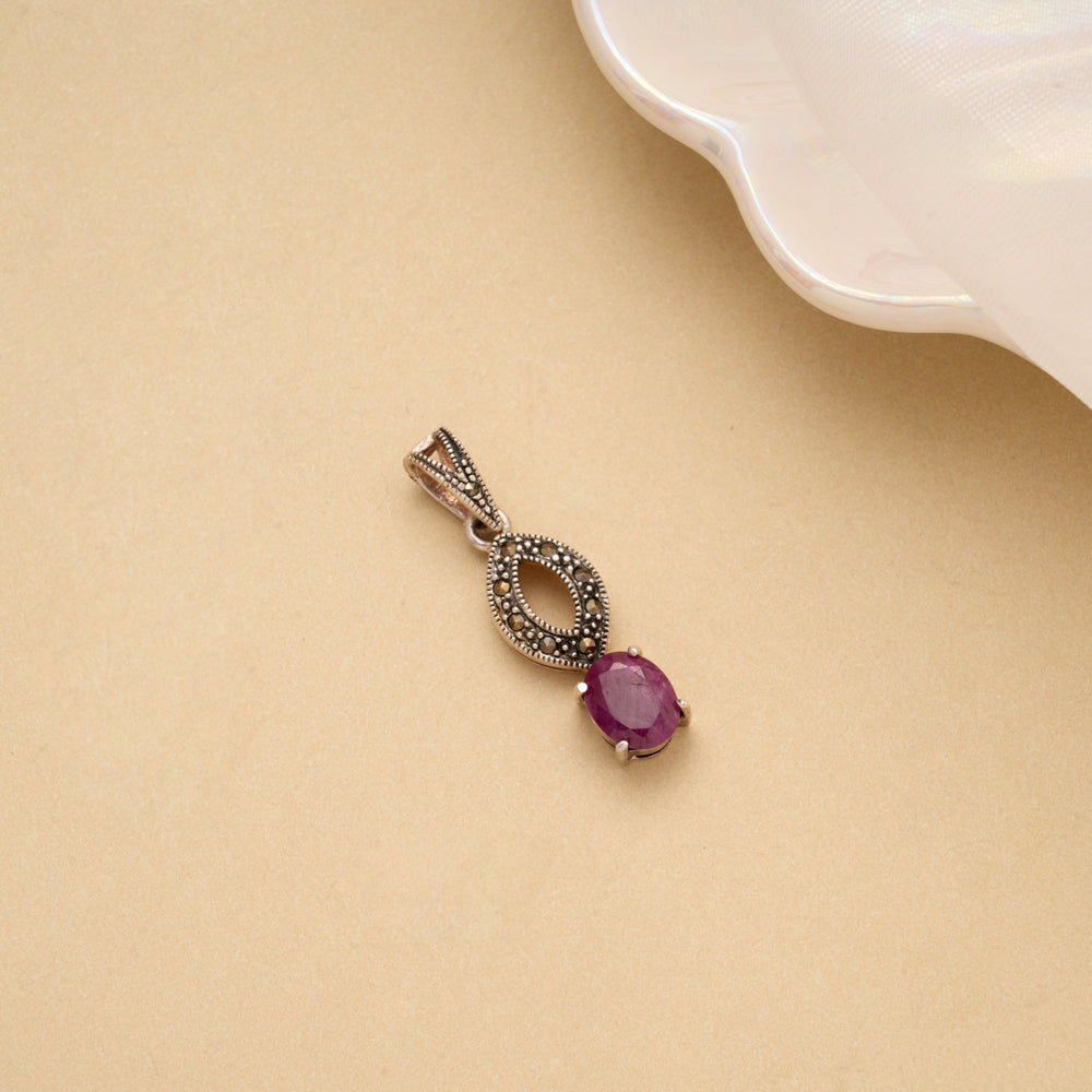 Antique Teardrop Ruby Gemstone Silver Pendant