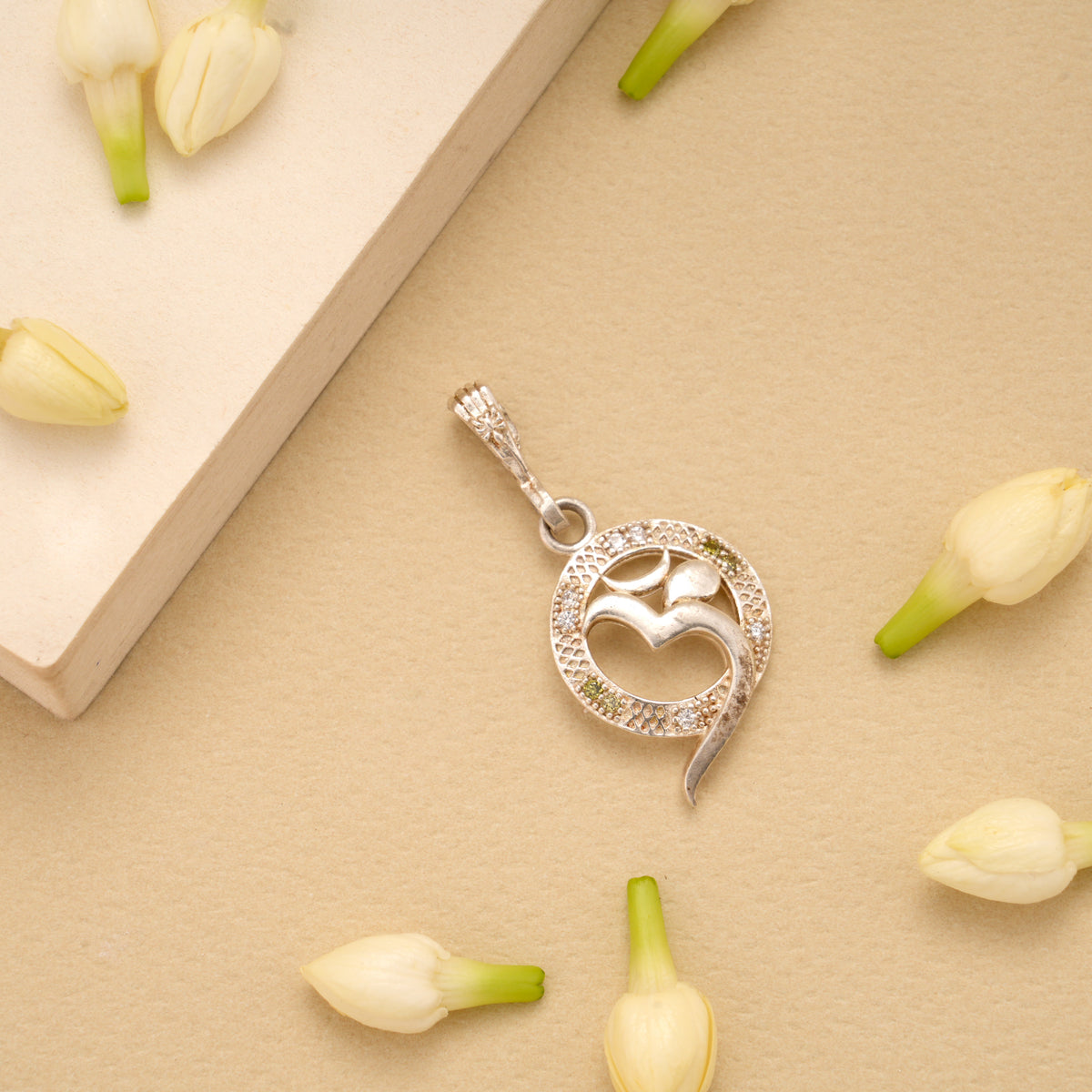 Om Pendant with Stones Silver Pendant