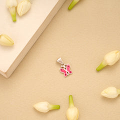 Cute Pink Enamel Butterfly Silver Pendant