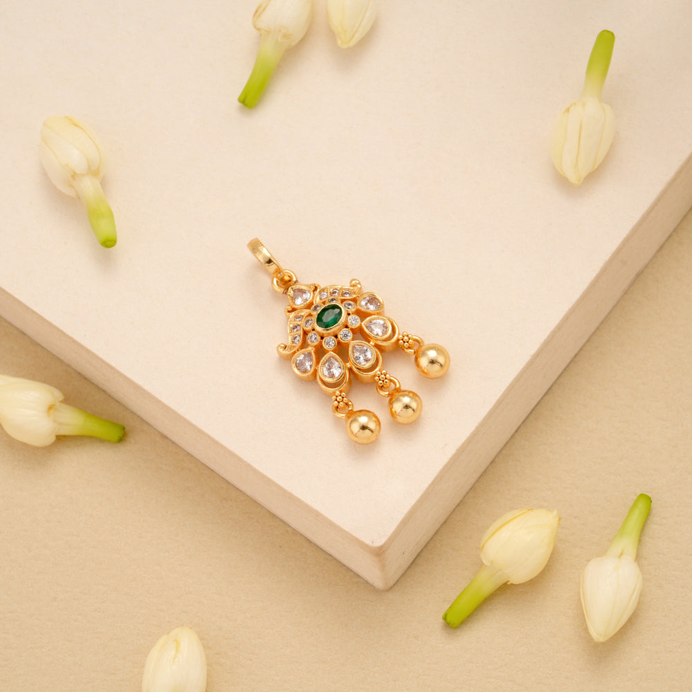 Elegant Stone with Golden Ball Drops Pendant
