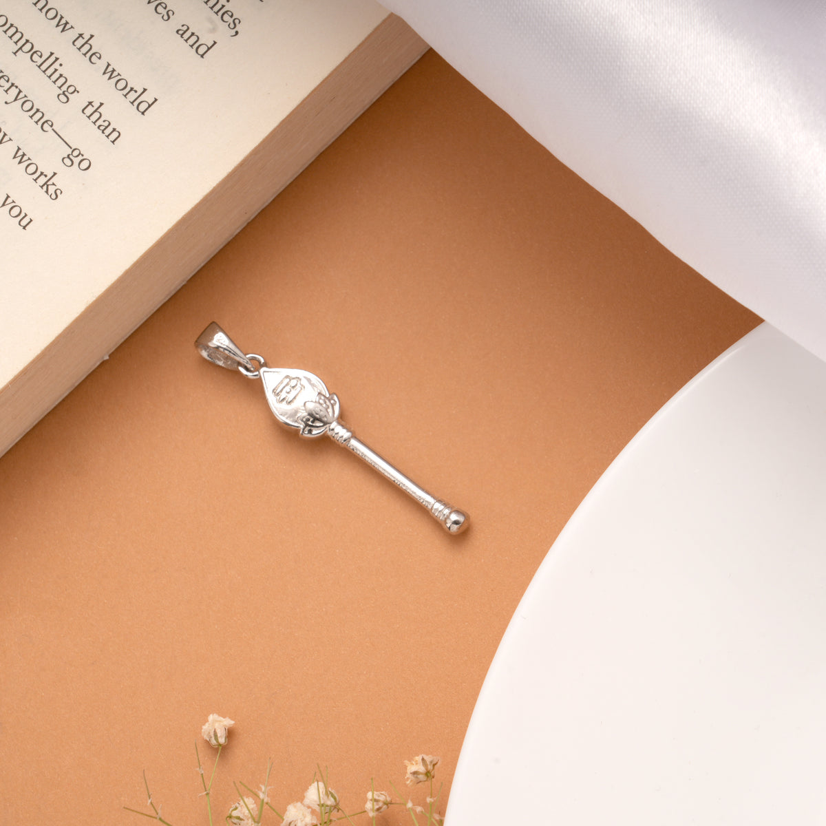 Devotional Lotus Om Vel Silver Pendant