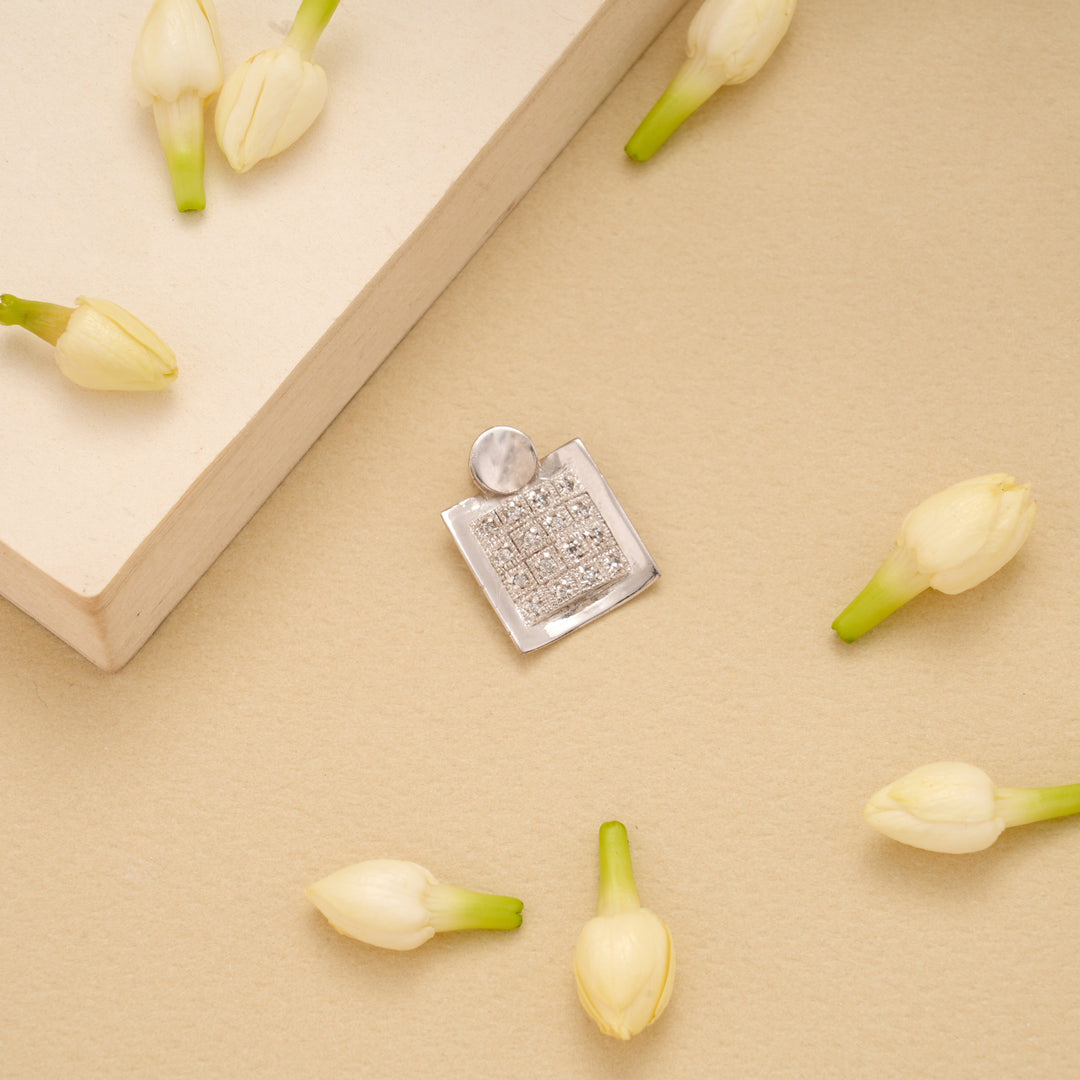 Square Shaped with Stones Silver Pendant