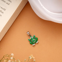 Funny Frog Enamel Silver Pendant