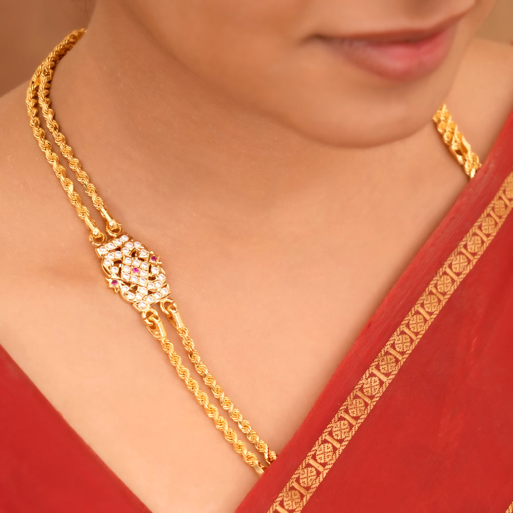 Traditional Rettai Vadam Silver Mugappu Chain