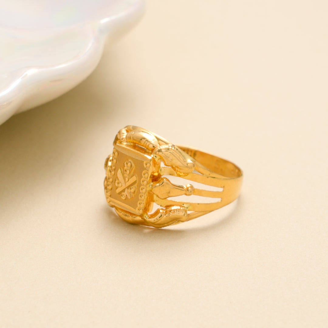 Floral Line Frame Gold Men Ring