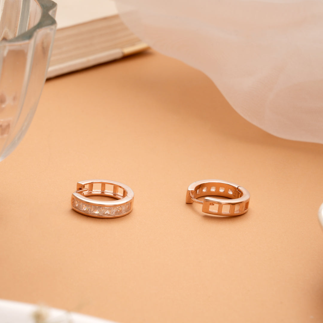 Brilliant Cubic Stone Rose Gold Hoop Earrings