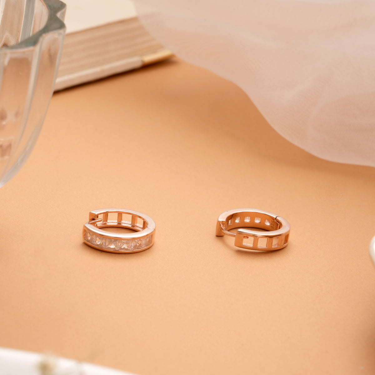 Brilliant Cubic Stone Rose Gold Hoop Earrings