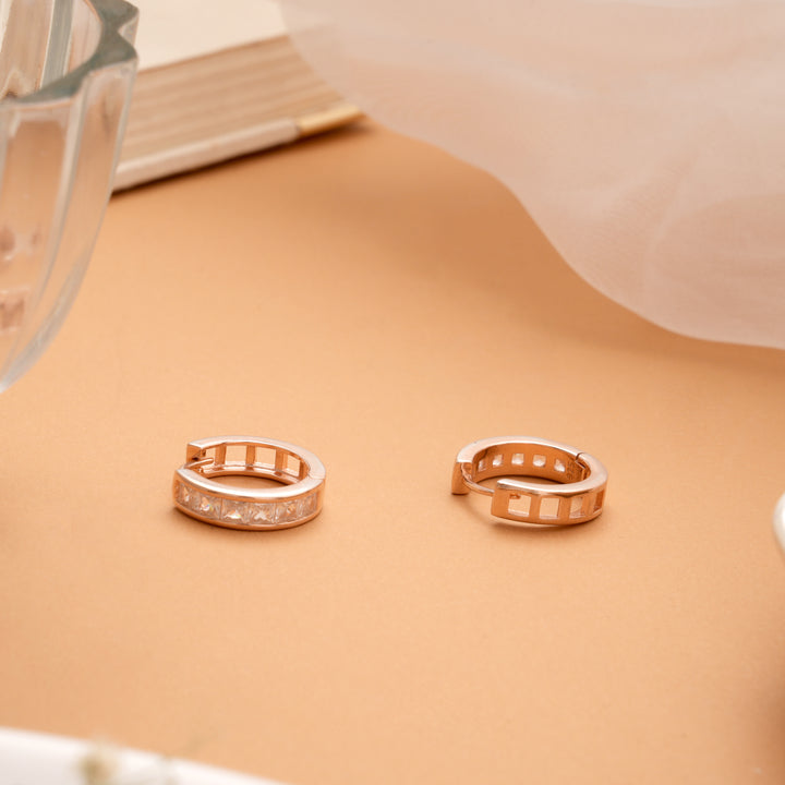 Brilliant Cubic Stone Rose Gold Hoop Earrings