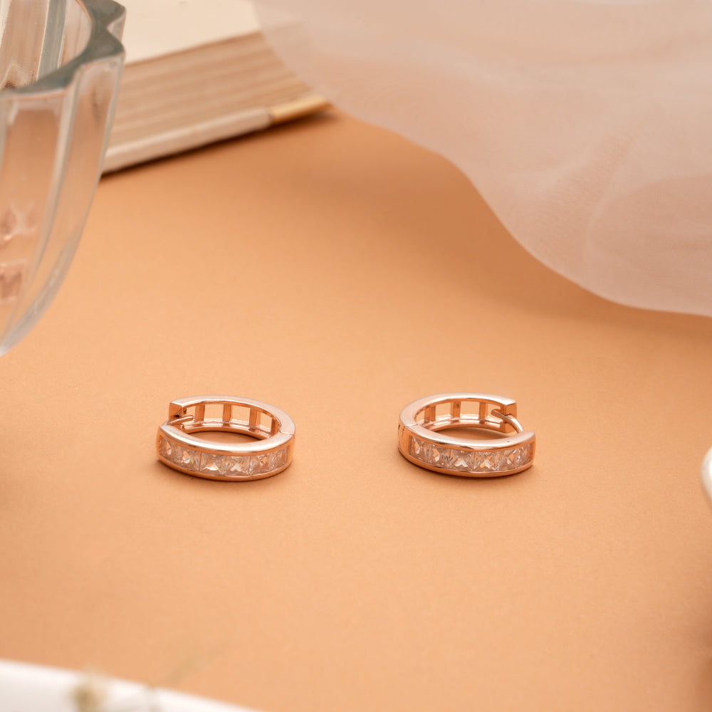 Brilliant Cubic Stone Rose Gold Hoop Earrings