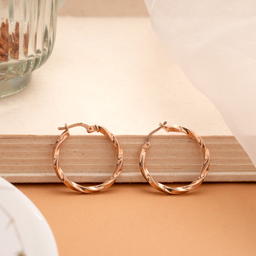 Contemporary Twisted Rose Gold Hoop Earrings
