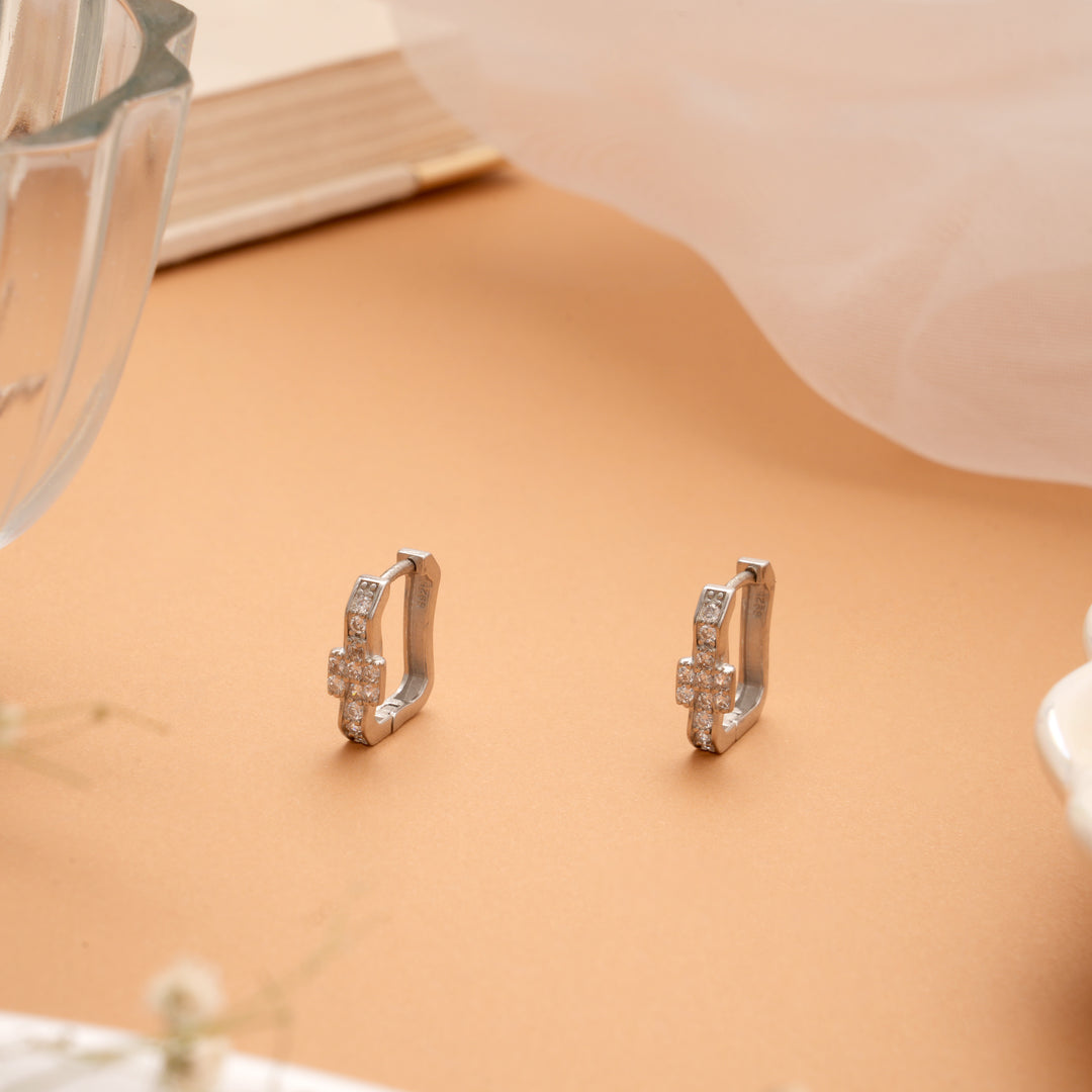 Premium Square Design Silver Hoop Earrings