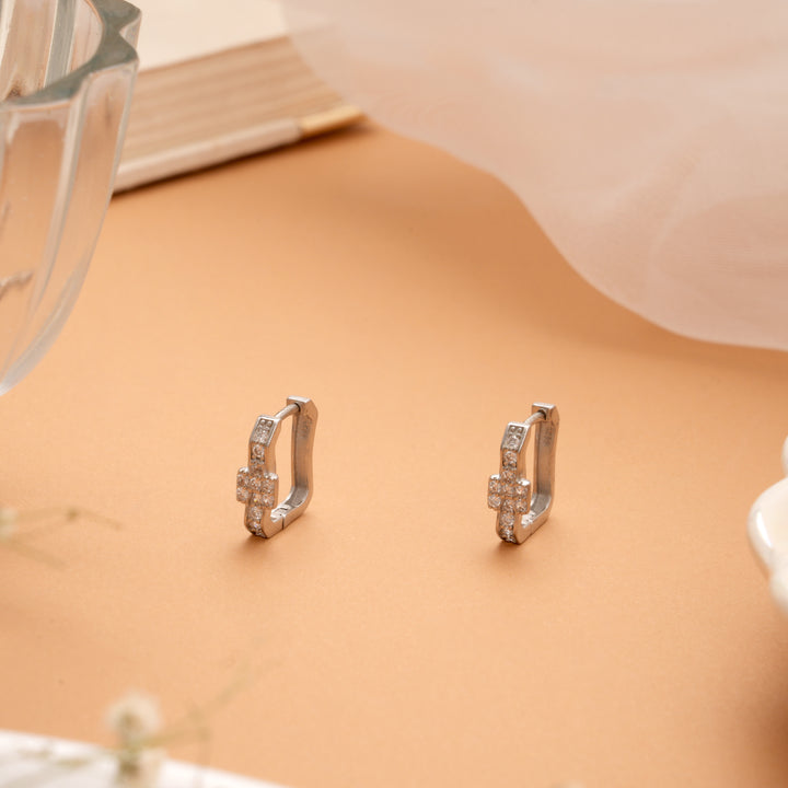 Premium Square Design Silver Hoop Earrings