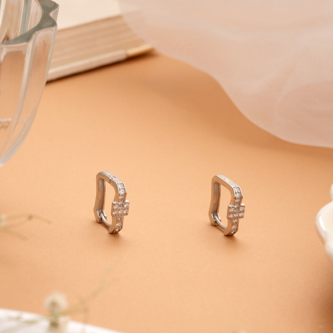 Premium Square Design Silver Hoop Earrings