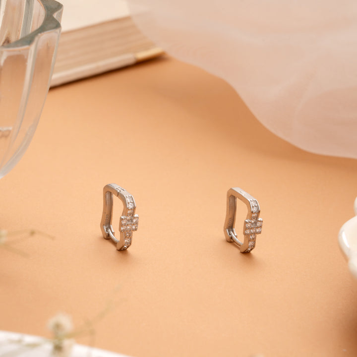 Premium Square Design Silver Hoop Earrings