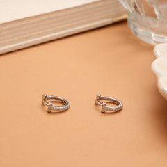 Graceful Tiny Stone Silver Hoop Earrings