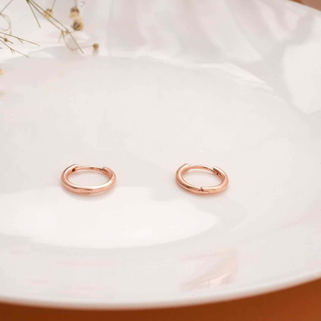 Refined Plain Rose Gold Silver Hoop Earrings