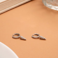 Lustrous Stone Drop Silver Hoop Earrings