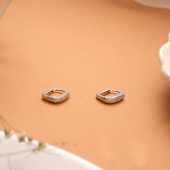 Minimal Square Stone Silver Hoop Earrings