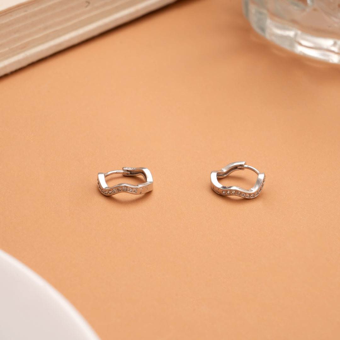 Modern Zigzag Huggie Silver Hoop Earrings