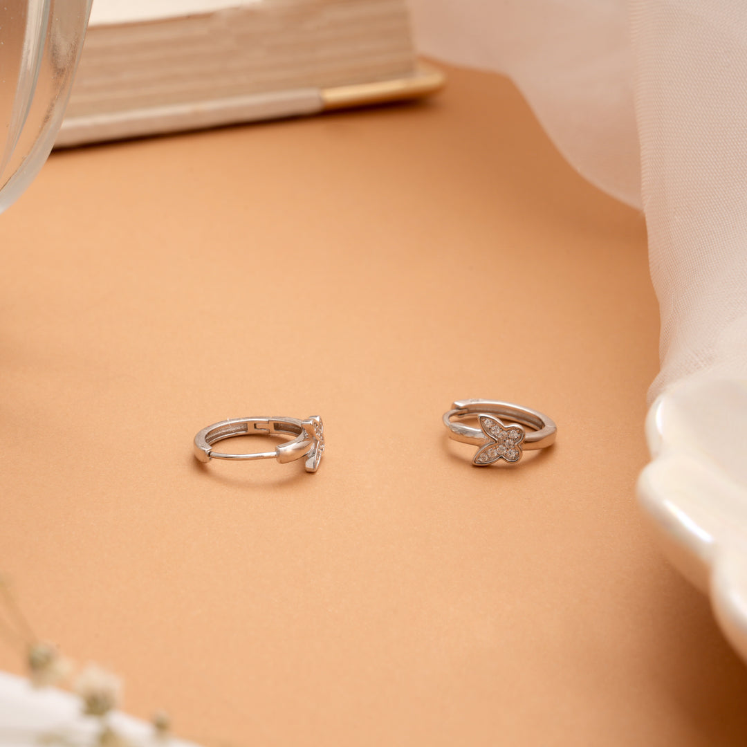 Adorable Butterfly Stone Silver Hoop Earrings