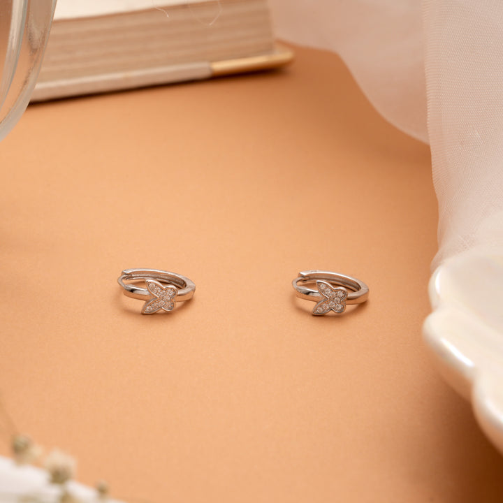 Adorable Butterfly Stone Silver Hoop Earrings