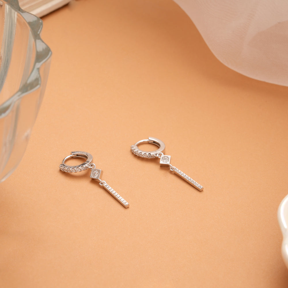 Elegant Long Drop Silver Hoop Earrings