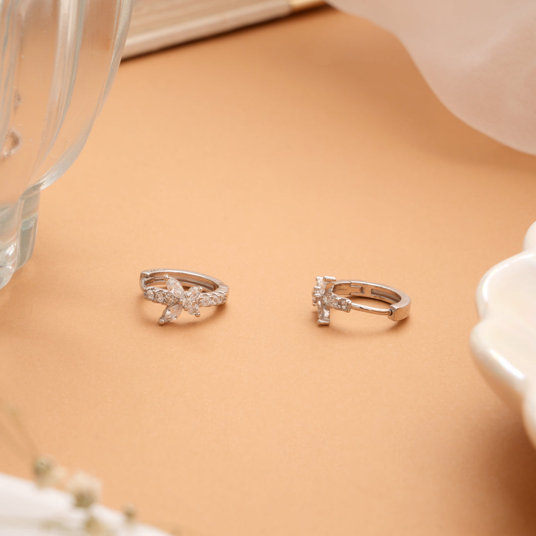 Sparkling Butterfly Stone Silver Hoop Earrings