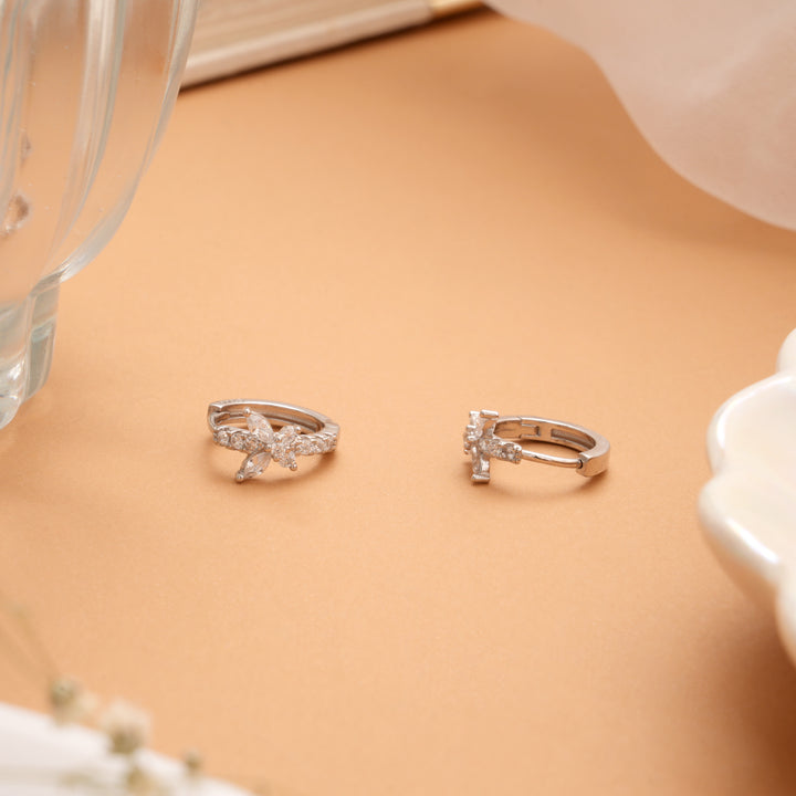 Sparkling Butterfly Stone Silver Hoop Earrings