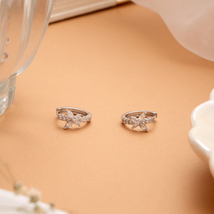 Sparkling Butterfly Stone Silver Hoop Earrings