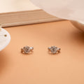 Charming Four Leaf Floral Stone Silver Hoop Earrings