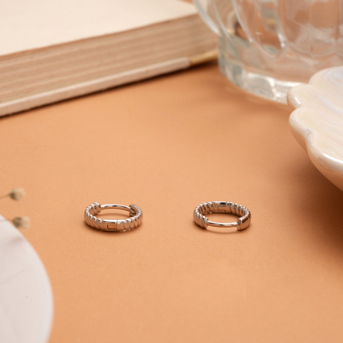 Minimal Spiral Pattern Silver Hoop Earrings