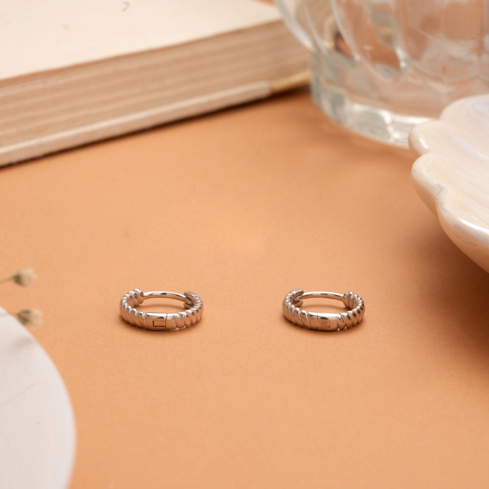 Minimal Spiral Pattern Silver Hoop Earrings