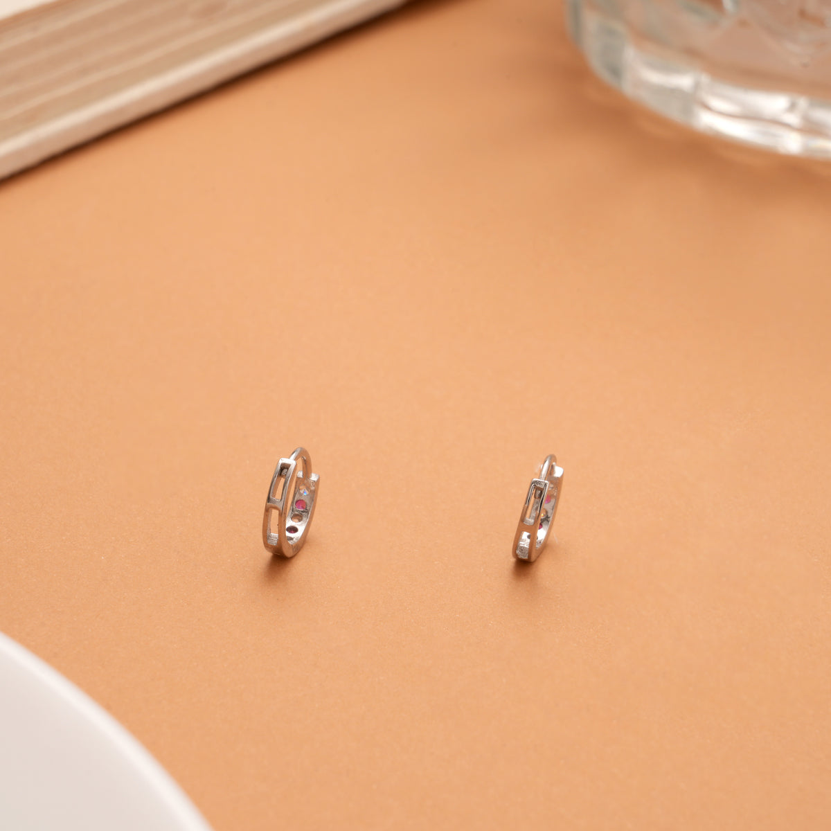 Graceful Pink Stone Silver Hoop Earrings