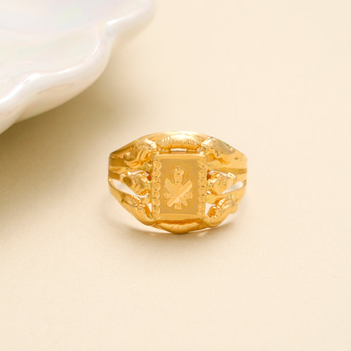Floral Line Frame Gold Men Ring