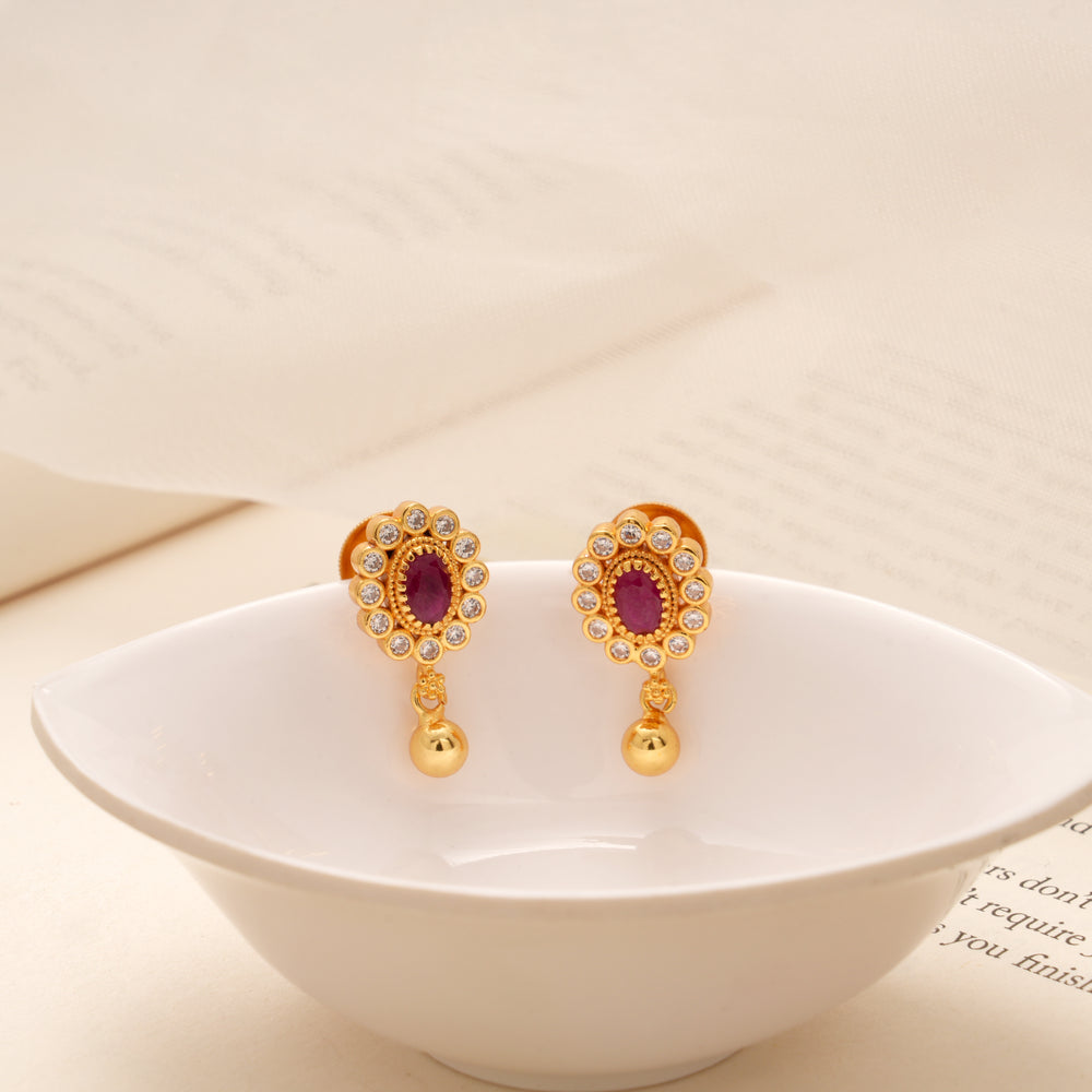 Regal Ruby Floral Design Golden Earring