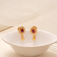 Regal Ruby Floral Design Golden Earring