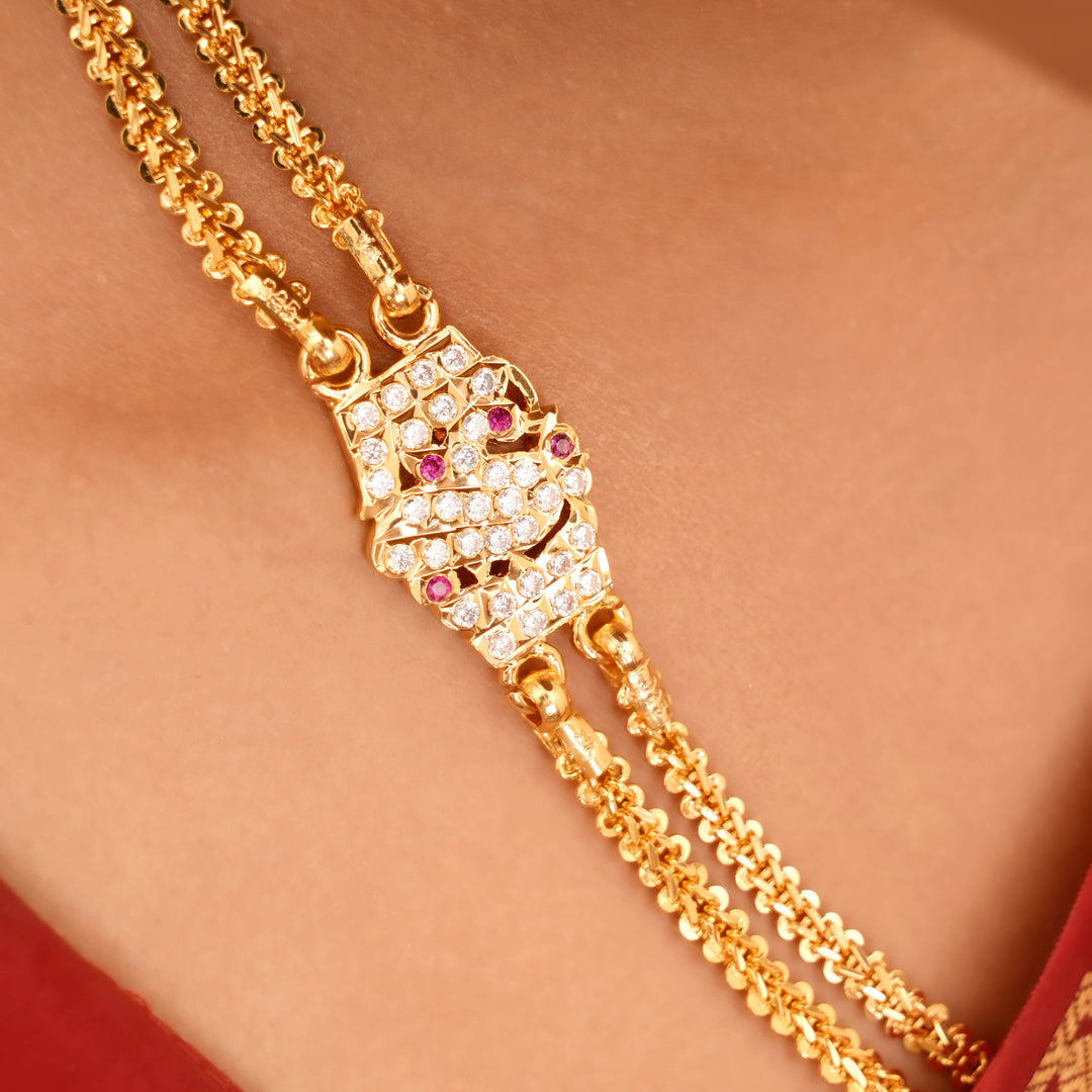 Premium Silver Rettai Vadam Mugappu Chain