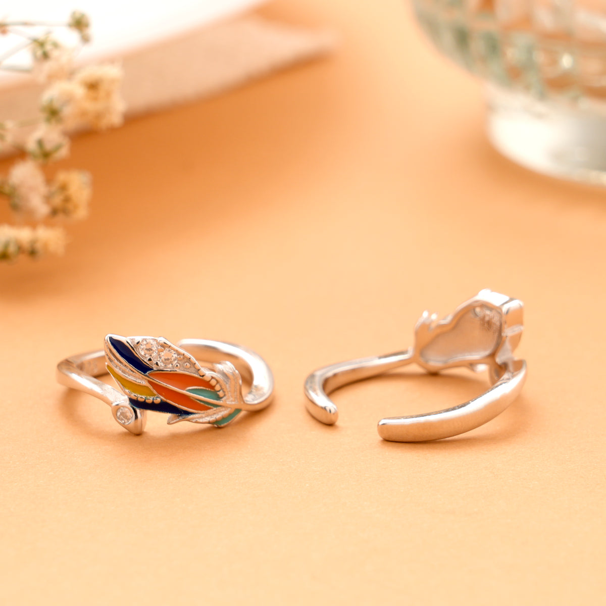 Tricolor Enamel Feather Silver Toe Ring
