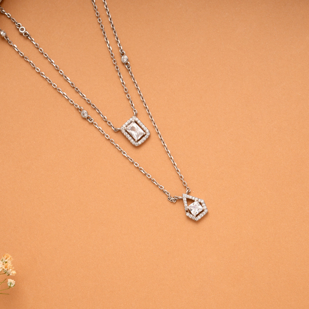 Dangling Double Layer Square Silver Chain