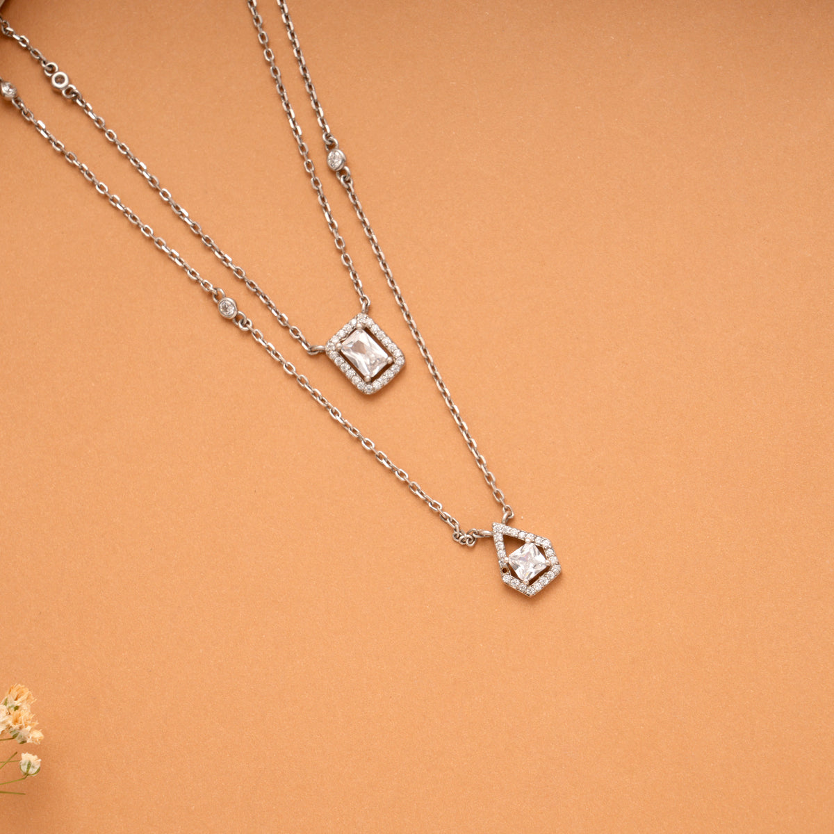 Dangling Double Layer Square Silver Chain