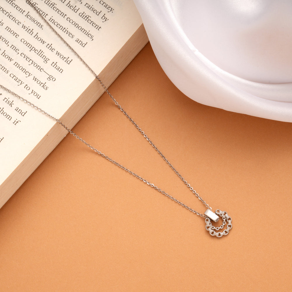 Dual Crescent Moon Shape Silver Chain