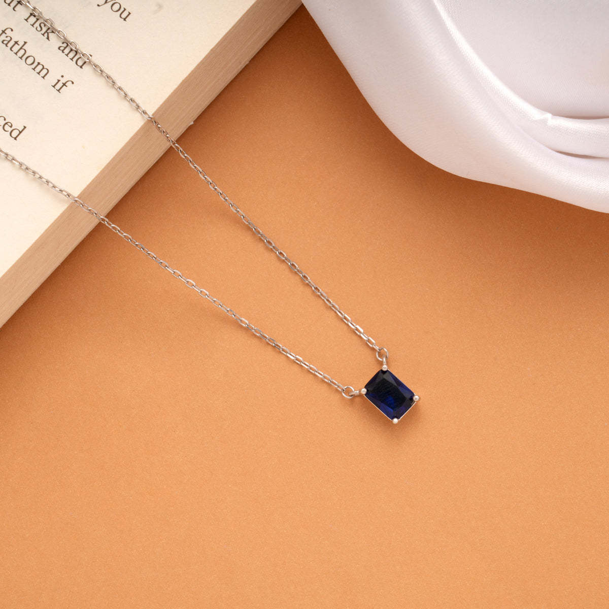 Square Blue Stone Silver Chain