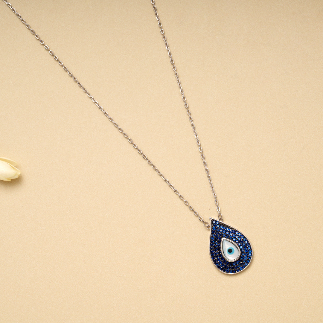 Elegant Evil Eye Blue Stone Silver Chain