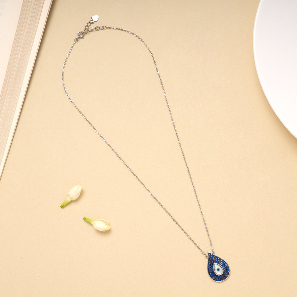 Elegant Evil Eye Blue Stone Silver Chain
