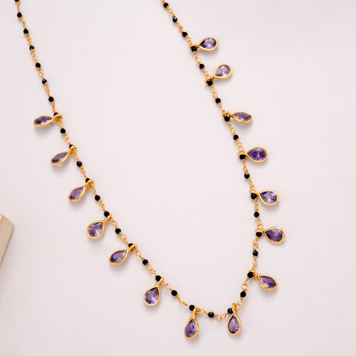 Stylish Purple Stone Teardrop Mangal Sutra Golden Chain