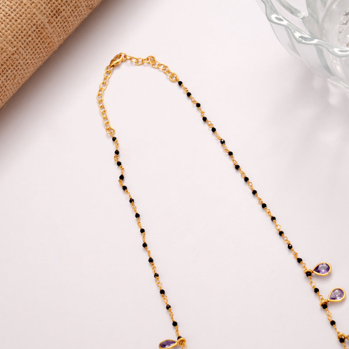 Stylish Purple Stone Teardrop Mangal Sutra Golden Chain