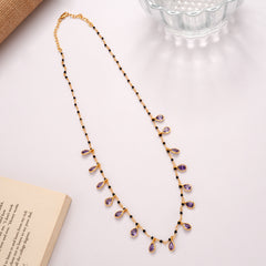 Stylish Purple Stone Teardrop Mangal Sutra Golden Chain